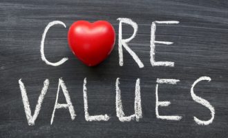 core values phrase handwritten on the school blackboard